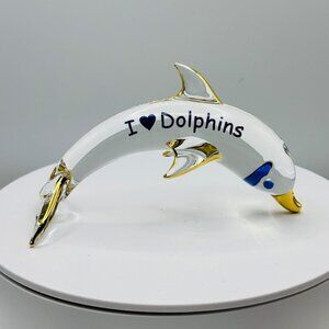 Glass Dolphin Figurine I Love Dolphins Ocean Decor
